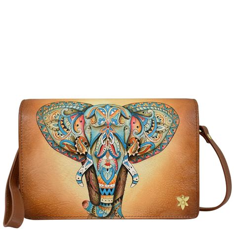 Buy Elephant Mandala Hand Painted Leather 4 in 1 Organizer Crossbody ...