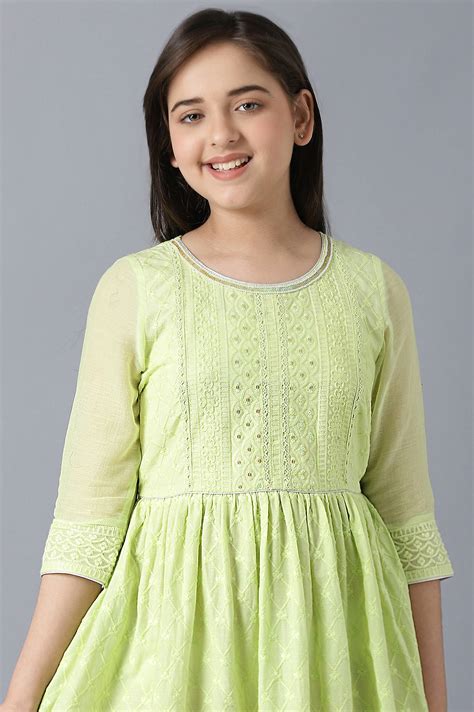 Buy Girls Green Sequinned Flared Schiffli Dress Online for Woman | Shop ...