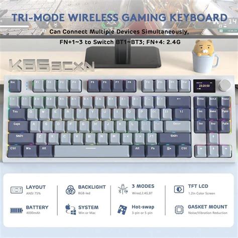 Teclado Mecânico Sem Fio Gasket ATTACK SHARK RK86 RGB 75%, 3 Modos ...