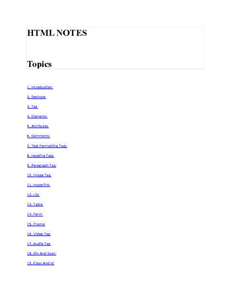 HTML Notes QSP - HTML NOTES Topics Introduction Doctype Tag Elements ...