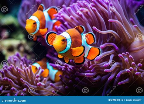 Amphiprion Ocellaris Clownfish and Anemone in Sea Stock Illustration ...