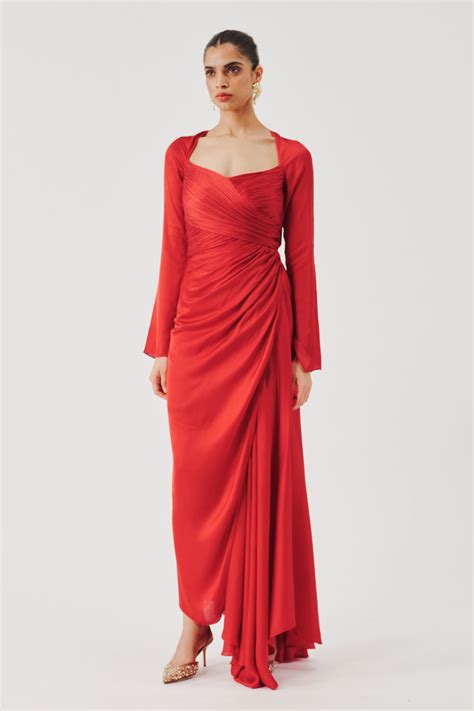 Grace Ruched Dress in Red by Aroka