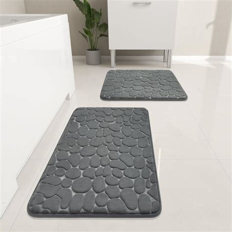 Amazon.com: YIHOUSE Bathroom Rugs Sets 2 Piece, Cobblestone Memory Foam ...