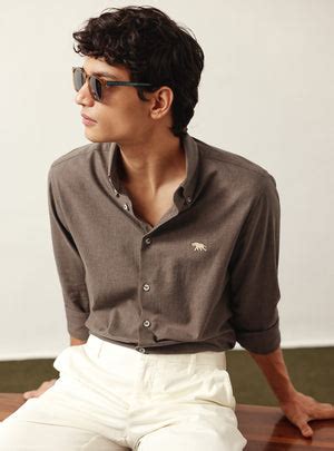 Buy Zorba Brown Cotton Melange Shirt | Semi Casual Brown Solid Shirt ...