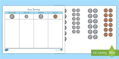 U.S. Currency Coin Sorting Activity Mat - Math - Twinkl