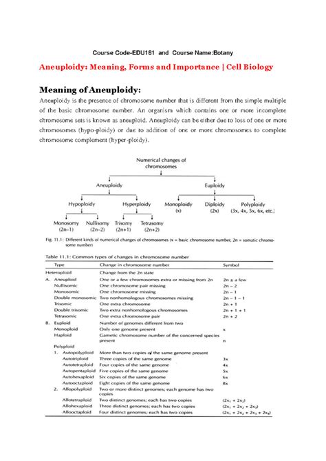Meaning of aneuploidy - Lecture Notes - Course Code-EDU161 and Course ...