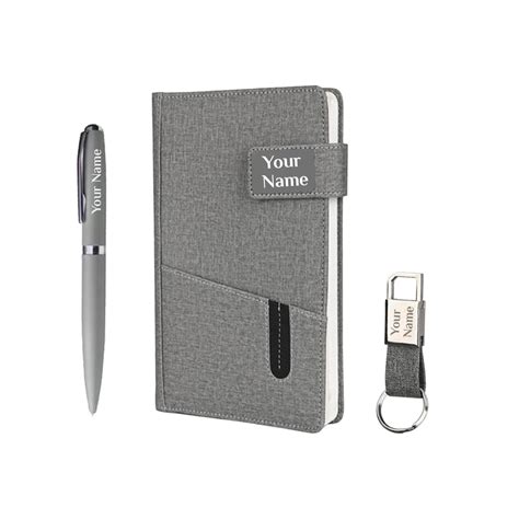 Giftana Personalized Diary with Pen and Metal Keychain Gift Set, Jute ...
