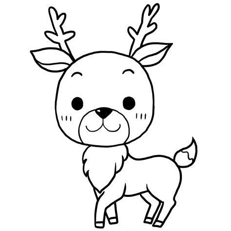 A reindeer with horns and tail is drawn in black and white. | Premium ...