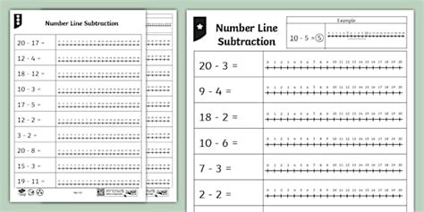 Subtraction From 20 Number Line Activity Sheet