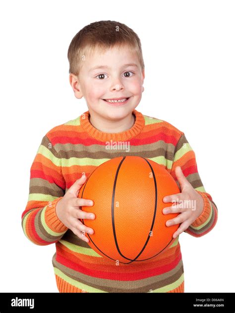 Funny child with a basketball isolated on white background Stock Photo ...