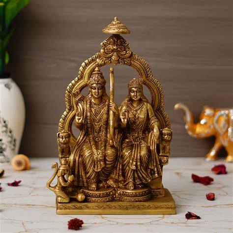 Golden Lord Ram, Sita & Hanuman Handcrafted Brass Figurine – eCraftIndia