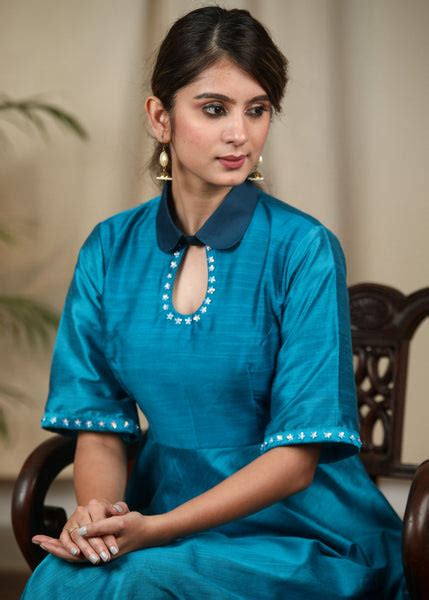 Blue cotton silk dress with stone embellishments – Sujatra