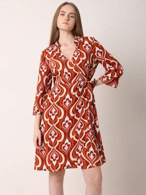 Buy VERO MODA Orange Printed Collar Neck Wrap Dress (XS) Online