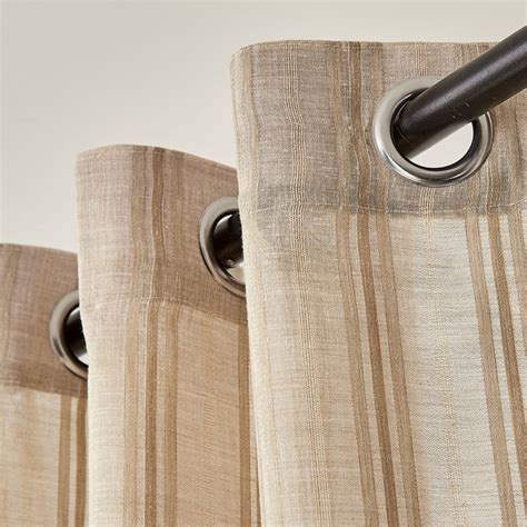 Buy Chanderi Umber Set of 2 Striped Sheer Window Curtains from Home ...