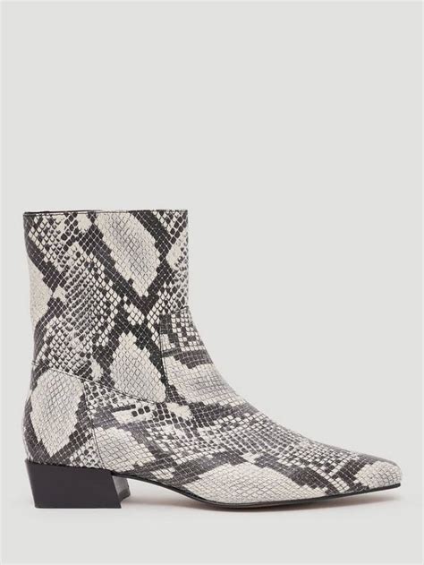 HUSH Leather Snake Print Ankle Boots, Black/White