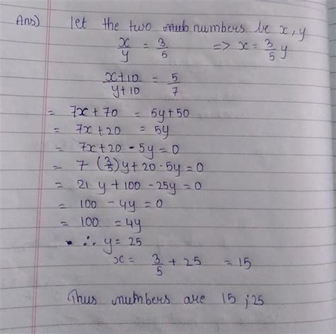 the numbers are in a ratio 3:5 . if each is increased by 10 , the ratio ...