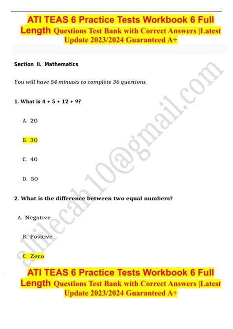 Ati teas 6 practice tests workbook 6 EXAM QUESTIONS & ANSWERS/ LATEST ...