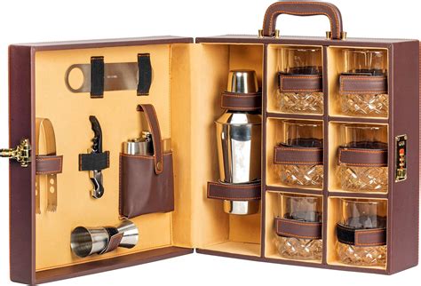 Buy Abrazo Faux Leather Portable Bar Set | Portable Bar Set | Bar Tool ...