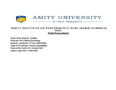 Yashika ummed 2 final - psychology student - NOIDA Weekly Progress ...