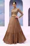 Buy Brown Net, Georgette Mirrors, Aurelia Embroidered Blouse Tiered ...