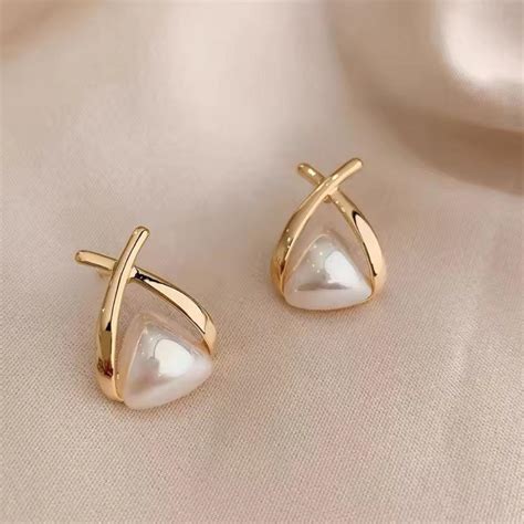 Gold X Pearl Stud Earrings – BeautyNX.com