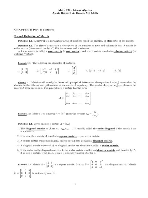 1.1 Matrix and Properties | PDF | Matrix (Mathematics) | Linear Algebra