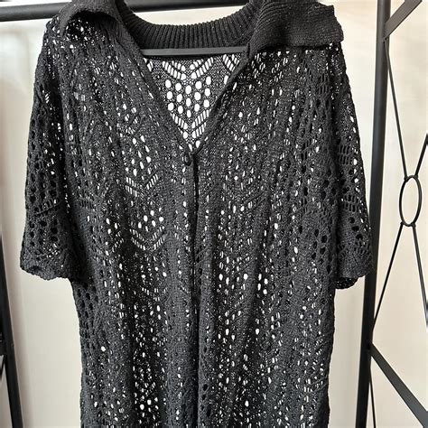 Black crochet beach cover up dress • never worn •... - Depop