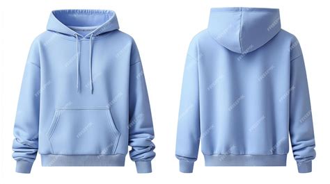 A simple and minimalistic light blue hoodie displayed from both front ...