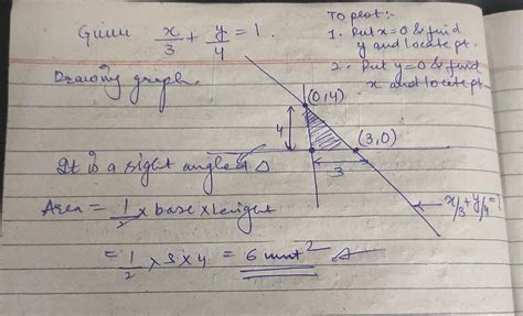 draw the graph of equations x/3+y/4=1 find the area of the triangle ...