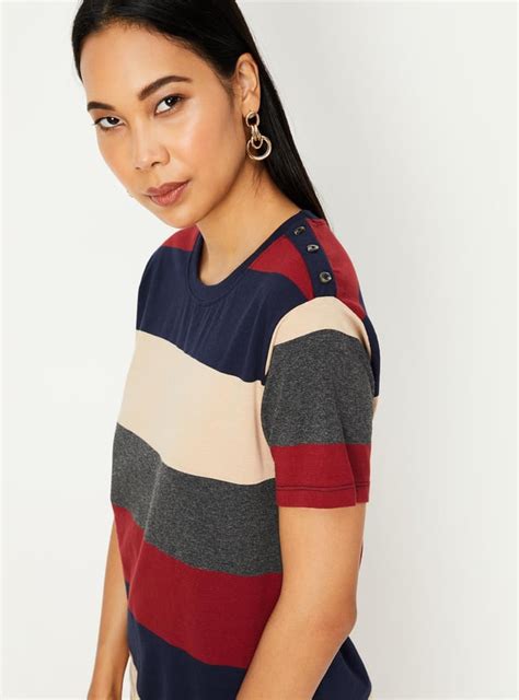 Buy Women Cotton Striped Round Neck T-shirt Online at just Rs. 449.0 ...