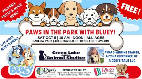 PAWS IN THE PARK WITH BLUEY!, Barlow Park, Ripon, WI 54971, United ...