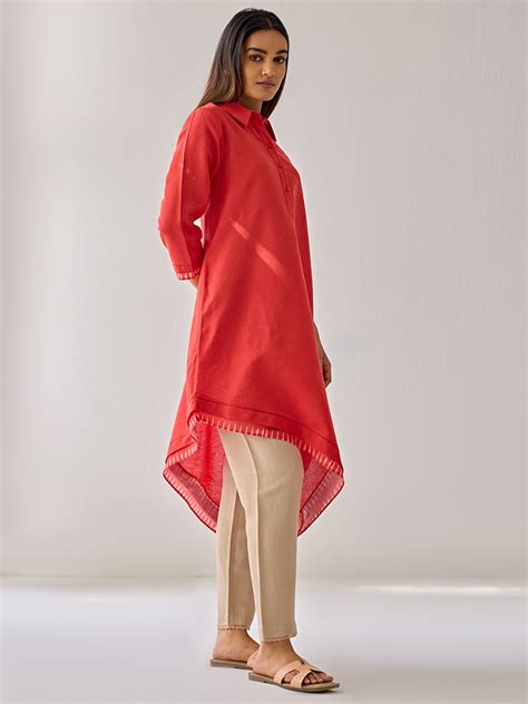 Buy Asymetric Red Linen Kurta | Ladies Kurta Online : Ancestry