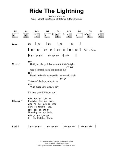 Ride The Lightning by Metallica - Guitar Chords/Lyrics - Guitar Instructor