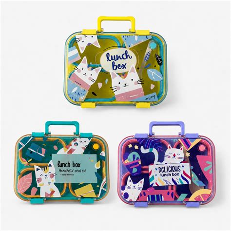 Cat Theme Plastic Bento Lunch Box with 3 compartments for Kids – 800ml ...