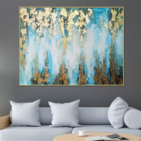 Royal Blue Thames Abstract Art Hand Painted Wall Painting with Floatin ...