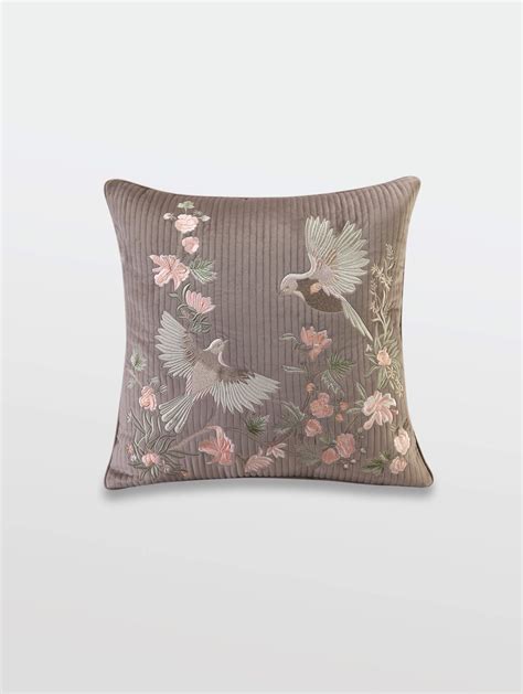 Buy Quilted Embroidered Latte Bulbul Cushion I Shop Velvet Cushion for ...