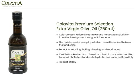Colavita Extra Virgin Olive Oil Cold Pressed 250 ml | Italian EVOO ...