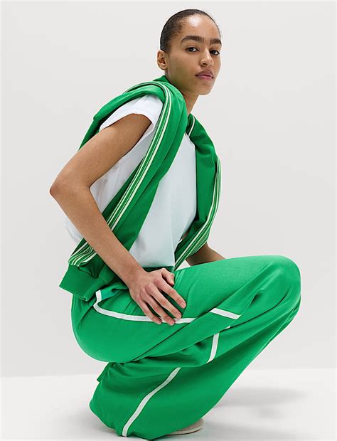Buy Side Stripe Wide Leg Trousers with Linen at Marks & Spencer