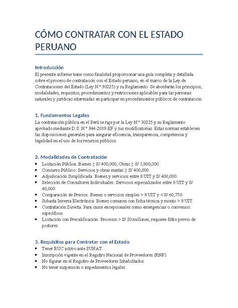 Guía Completa sobre Contratación con el Estado Peruano - Ley N.º 30225 ...