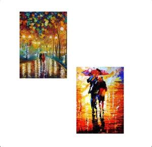 Couple walking in rain painting Poster - Design | Set of 2 Posters ...