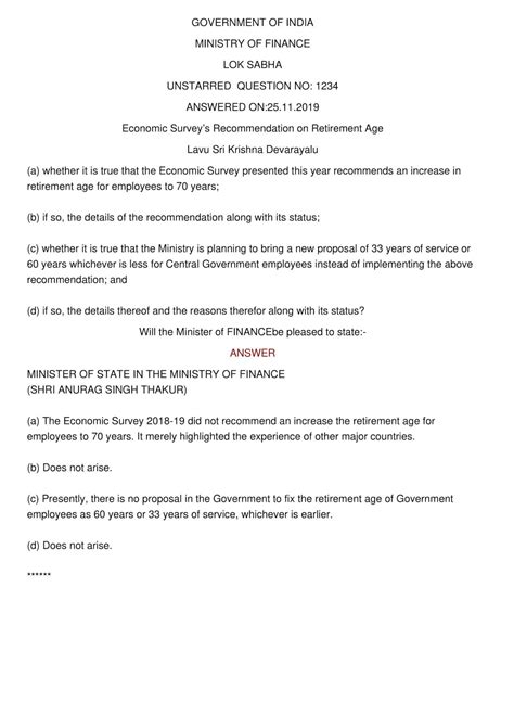 No proposal in the government to Fix the retirement age of Government ...