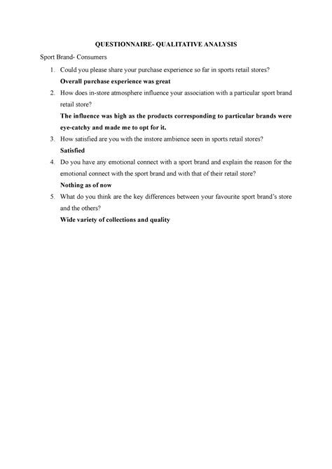 Sur - questions - QUESTIONNAIRE- QUALITATIVE ANALYSIS Sport Brand ...