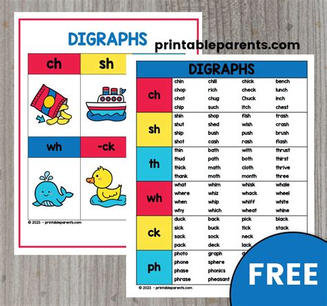 Consonant Digraphs Word Lists & Chart