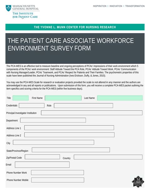 The Patient Care Associate Workforce Environment Survey Form (PCA WES)