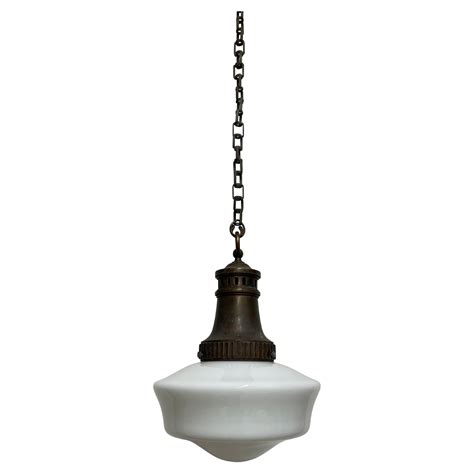 Fantastic Antique Two-light Fixture with Iron and Milk Glass Pendants ...