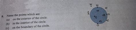 Name the points which are:(a) on the exterior of the circle. (b) in the ...