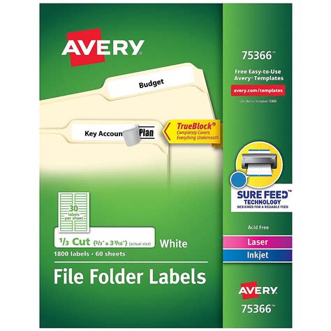 Avery File Folder Labels, 2/3" x 3-7/16", Removable, White (75366 ...