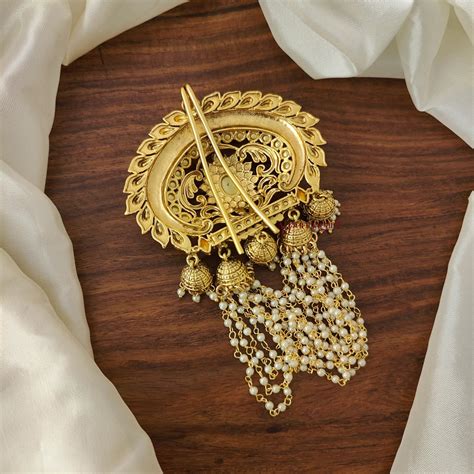 Gold Look Alike Floral Jadai Billai - White – AJ Punnagai