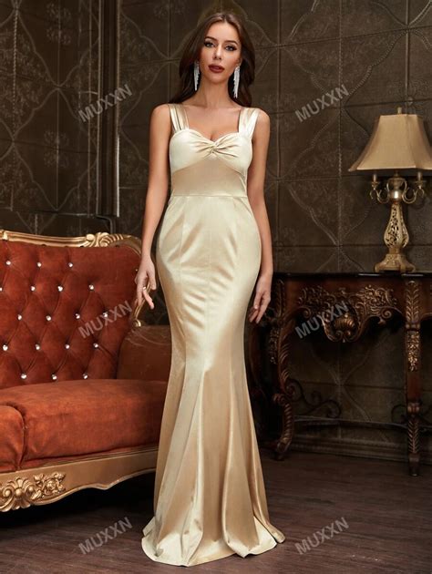 MUXXN Ruched Front Mermaid Hem Satin Formal Dress | SHEIN USA