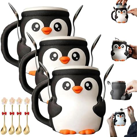3PCS Cute Penguin Ice Cream Pint Holder, Pebbles the Penguin Ice Pint Holder with Antifreeze ...